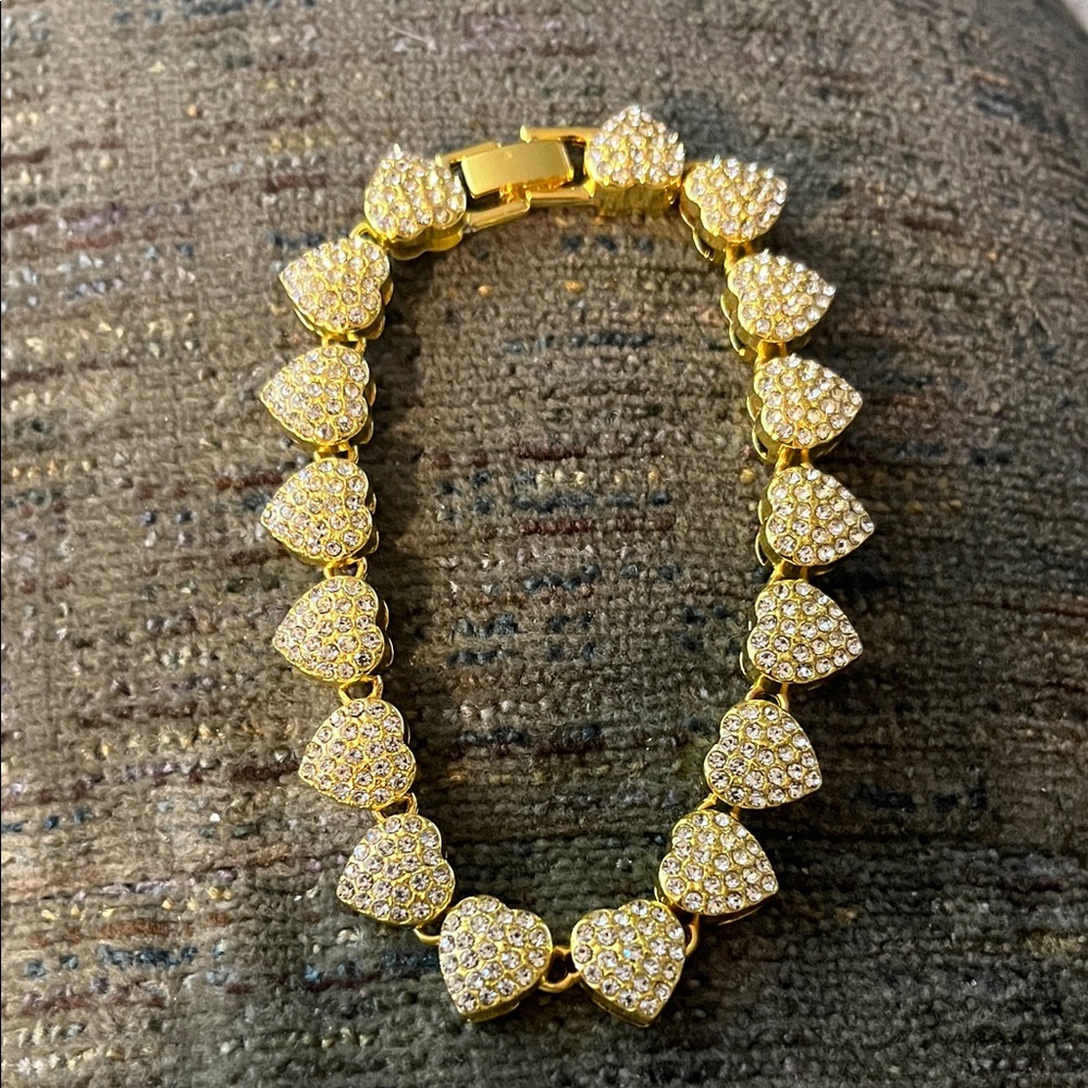 Gold Heart Bracelet with Crystals